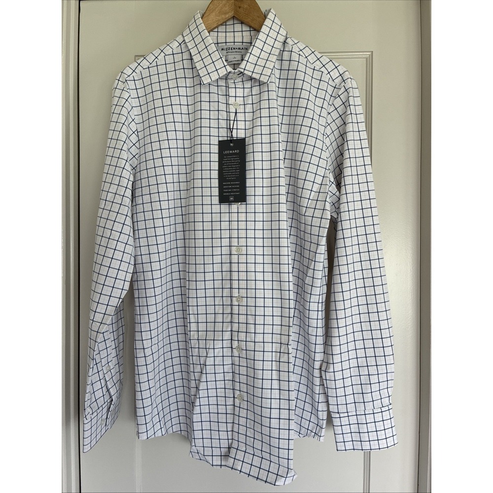 NWT Mizzen + Main Leeward LARGE Trim Fit Button Dress Shirt. Blue Pink Checked